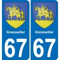 67 Gresswiller sticker plate registration city