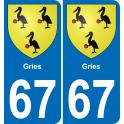 67 Gries sticker plate registration city