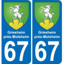 67 Griesheim-près-Molsheim placa etiqueta de registro de la ciudad