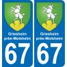 67 Griesheim-près-Molsheim placa etiqueta de registro de la ciudad