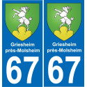 67 Griesheim-près-Molsheim placa etiqueta de registro de la ciudad