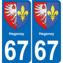 67 Hegeney autocollant sticker plaque immatriculation auto ville