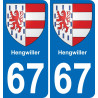 67 Hengwiller autocollant sticker plaque immatriculation auto ville