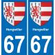 67 Hengwiller placa etiqueta de registro de la ciudad