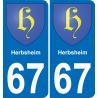 67 Herbsheim autocollant sticker plaque immatriculation auto ville