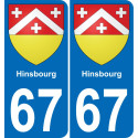 67 Hinsbourg autocollant sticker plaque immatriculation auto ville