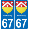67 Hinsbourg sticker plate registration city
