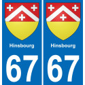 67 Hinsbourg autocollant sticker plaque immatriculation auto ville