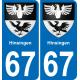 67 Hinsingen autocollant sticker plaque immatriculation auto ville