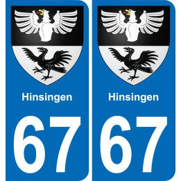 67 Hinsingen autocollant sticker plaque immatriculation auto ville