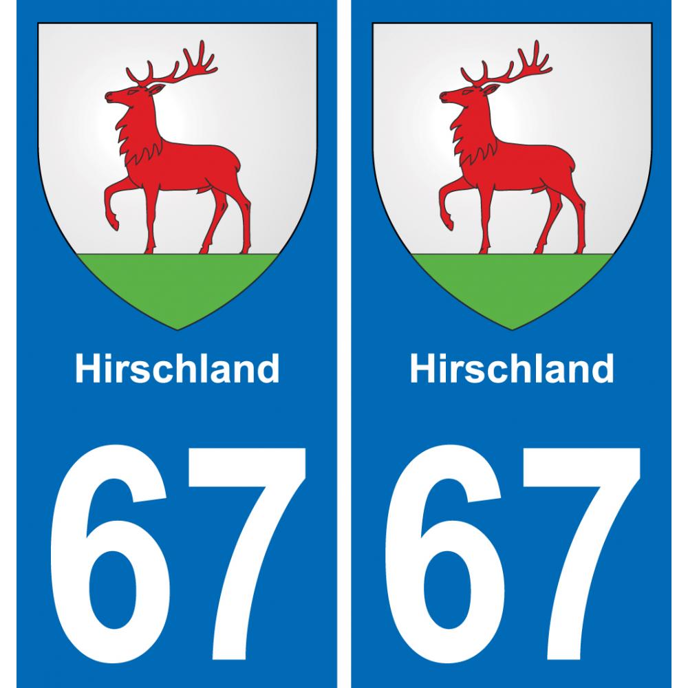 67 Hirschland autocollant sticker plaque immatriculation auto ville