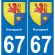 67 Hunspach sticker plate registration city