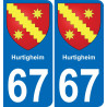 67 Hurtigheim autocollant sticker plaque immatriculation auto ville