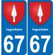 67 Ingenheim placa etiqueta de registro de la ciudad