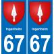 67 Ingenheim placa etiqueta de registro de la ciudad