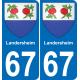 67 Landersheim placa etiqueta de registro de la ciudad