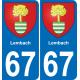 67 Lembach autocollant sticker plaque immatriculation auto ville