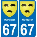 67 Mulhausen autocollant sticker plaque immatriculation auto ville