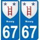 67 Mussig autocollant sticker plaque immatriculation auto ville