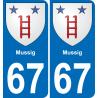 67 Mussig autocollant sticker plaque immatriculation auto ville