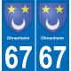 67 Ohnenheim placa etiqueta de registro de la ciudad