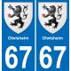 67 Olwisheim autocollant sticker plaque immatriculation auto ville