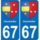 67 Orschwiller autocollant sticker plaque immatriculation auto ville