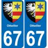 67 Ottwiller autocollant sticker plaque immatriculation auto ville