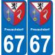 67 Preuschdorf autocollant sticker plaque immatriculation auto ville