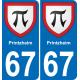 67 Printzheim sticker plate registration city