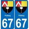 67 Puberg autocollant sticker plaque immatriculation auto ville