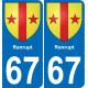 67 Ranrupt autocollant sticker plaque immatriculation auto ville