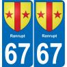 67 Ranrupt placa etiqueta de registro de la ciudad