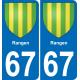 67 Rangen placa etiqueta de registro de la ciudad