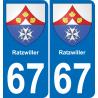 67 Ratzwiller autocollant sticker plaque immatriculation auto ville