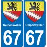 67 Reipertswiller placa etiqueta de registro de la ciudad