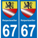 67 Reipertswiller autocollant sticker plaque immatriculation auto ville
