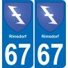 67 Rimsdorf autocollant sticker plaque immatriculation auto ville