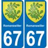 67 Romanswiller autocollant sticker plaque immatriculation auto ville
