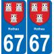67 Rothau autocollant sticker plaque immatriculation auto ville