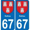 67 Rothau placa etiqueta de registro de la ciudad