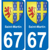 67 Saint-Martin autocollant sticker plaque immatriculation auto ville