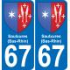 67 Saulxures (Bas-Rhin) autocollant sticker plaque immatriculation auto ville