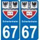 67 Scherlenheim autocollant sticker plaque immatriculation auto ville