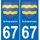 67 Schnersheim autocollant sticker plaque immatriculation auto ville