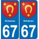 67 Schœnau placa etiqueta de registro de la ciudad