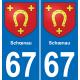 67 Schœnau autocollant sticker plaque immatriculation auto ville