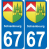 67 Schœnbourg autocollant sticker plaque immatriculation auto ville