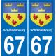67 Schœnenbourg autocollant sticker plaque immatriculation auto ville