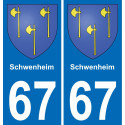 67 Schwenheim autocollant sticker plaque immatriculation auto ville